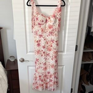 City Studio Cream Midi Dress with Pink Floral Print